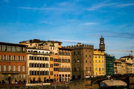 Florence Italy October 10, 2019 View of historical building in the streets of Florence in the eveningの写真素材