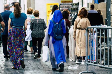 Rome Italy October 18, 2019 View of unknowns people walking in the streets of Rome near Vatican city...