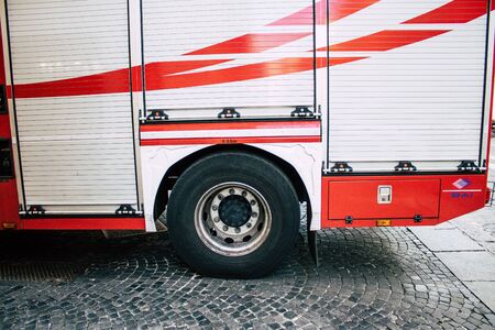 Rome Italy October 18, 2019 View of a Italian fire engine parked in the streets of Rome in the...