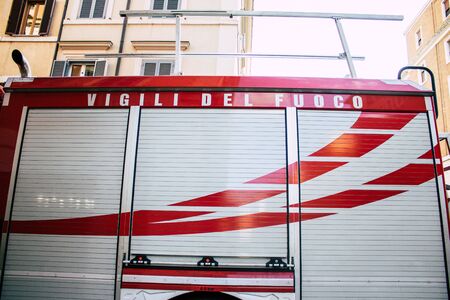 Rome Italy October 18, 2019 View of a Italian fire engine parked in the streets of Rome in the...