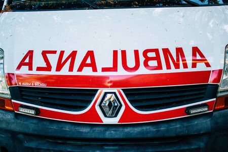 Florence Italy October 10, 2019 View of a Italian ambulance parked in the streets of Florence in the morningの写真素材