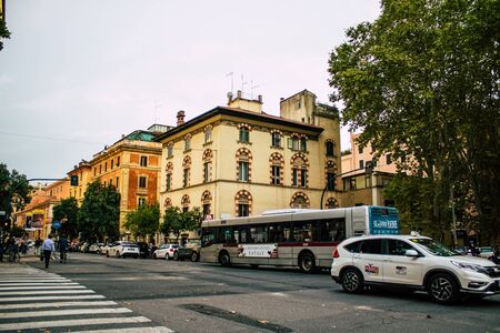 Rome Italy October 20, 2019 View of a traditional Italian taxi rolling through the streets of Rome in the afternoonの写真素材