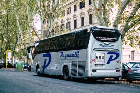 Rome Italy October 20, 2019 View of a bus rolling through the streets of Rome in the afternoonの写真素材