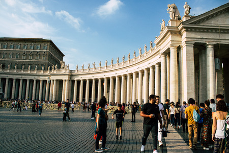 Vatican City Italy October 18, 2019 View of unknown people visiting St Peter's Square at Vatican...
