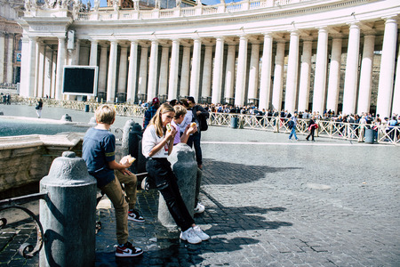 Vatican City Italy October 18, 2019 View of unknown people visiting St Peter's Square at Vatican...