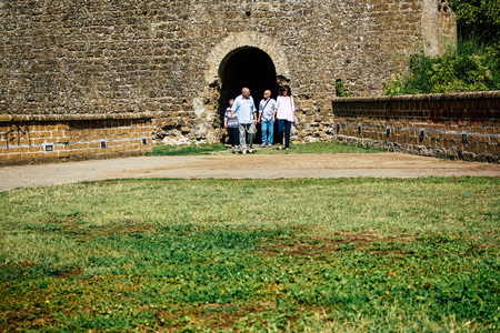 Nepi Italy September 25, 2019 View of unknown tourist visiting the medieval city of Nepi near Rome...