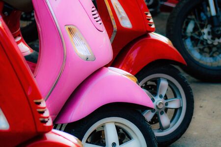 Rome Italy September 29, 2019 View of a traditional Italian Vespa parked in the streets of Rome in...