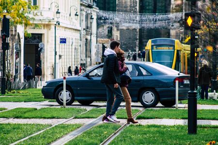 Reims France October 25, 2019 View of unknown people walking in the streets of Reims in the afternoonのeditorial素材