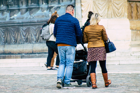Reims France October 26, 2019 View of unknown people walking in the streets of Reims in the afternoonのeditorial素材