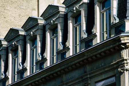 Reims France October 26, 2019 View of windows of a building in the street of Reims in the afternoonのeditorial素材