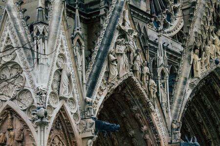 Reims France October 26, 2019 View of the exterior facade of the Notre Dame de Reims cathedral in the afternoonのeditorial素材