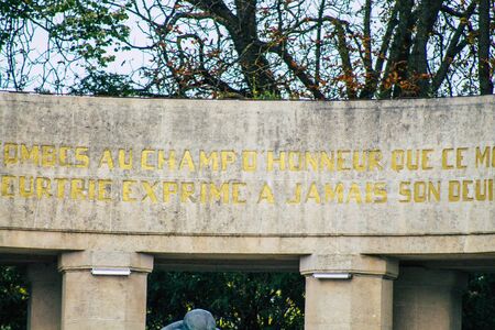 Reims France October 25 Closeup of the monument to the dead of the second world war of the city of...