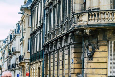 Reims France October 26, 2019 View of windows of a building in the street of Reims in the afternoonのeditorial素材