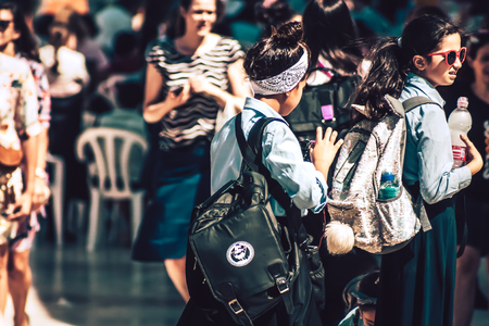 Jerusalem Israel October 06, 2019 View of unknowns religious teen having fun front the Western wall in the Old city of Jerusalem in the afternoonのeditorial素材