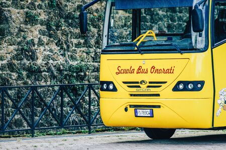 Rome Italy September 25, 2019 Closeup of a school bus parked in the streets of Rome in the afternoon