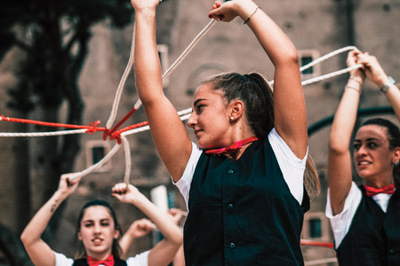 Rome Italy September 29, 2019 Celebrations of the 150th anniversary of the Italian gymnastics federation, public demonstration of young gymnasts in the streets of Rome near the Coliseumのeditorial素材
