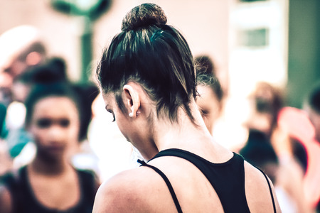 Rome Italy September 29, 2019 Celebrations of the 150th anniversary of the Italian gymnastics federation, public demonstration of young gymnasts in the streets of Rome near the Coliseumのeditorial素材
