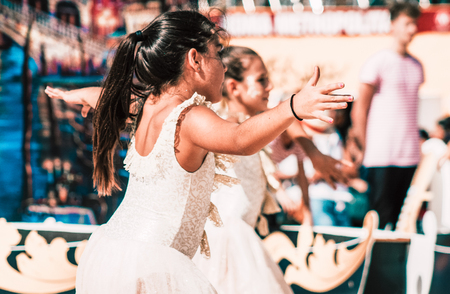 Rome Italy September 29, 2019 Celebrations of the 150th anniversary of the Italian gymnastics federation, public demonstration of young gymnasts in the streets of Rome near the Coliseumのeditorial素材