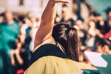 Rome Italy September 29, 2019 Celebrations of the 150th anniversary of the Italian gymnastics federation, public demonstration of young gymnasts in the streets of Rome near the Coliseumのeditorial素材