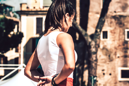 Rome Italy September 29, 2019 Celebrations of the 150th anniversary of the Italian gymnastics federation, public demonstration of young gymnasts in the streets of Rome near the Coliseumのeditorial素材