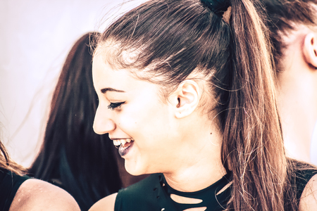 Rome Italy September 29, 2019 Celebrations of the 150th anniversary of the Italian gymnastics federation, public demonstration of young gymnasts in the streets of Rome near the Coliseumのeditorial素材