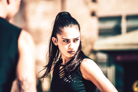 Rome Italy September 29, 2019 Celebrations of the 150th anniversary of the Italian gymnastics federation, public demonstration of young gymnasts in the streets of Rome near the Coliseumのeditorial素材