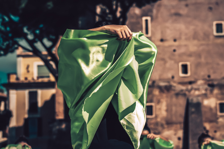 Rome Italy September 29, 2019 Celebrations of the 150th anniversary of the Italian gymnastics federation, public demonstration of young gymnasts in the streets of Rome near the Coliseumのeditorial素材