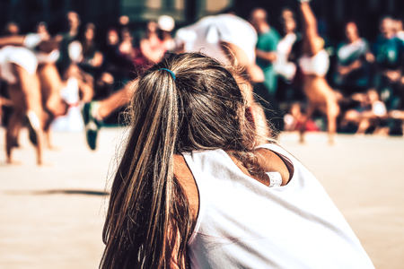 Rome Italy September 29, 2019 Celebrations of the 150th anniversary of the Italian gymnastics federation, public demonstration of young gymnasts in the streets of Rome near the Coliseumのeditorial素材
