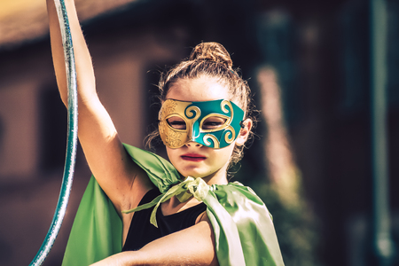 Rome Italy September 29, 2019 Celebrations of the 150th anniversary of the Italian gymnastics federation, public demonstration of young gymnasts in the streets of Rome near the Coliseumのeditorial素材