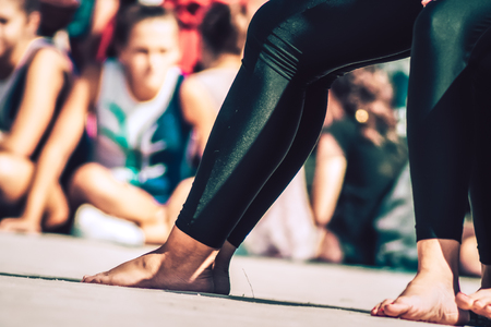 Rome Italy September 29, 2019 Celebrations of the 150th anniversary of the Italian gymnastics federation, public demonstration of young gymnasts in the streets of Rome near the Coliseumのeditorial素材