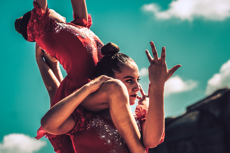 Rome Italy September 29, 2019 Celebrations of the 150th anniversary of the Italian gymnastics federation, public demonstration of young gymnasts in the streets of Rome near the Coliseumのeditorial素材