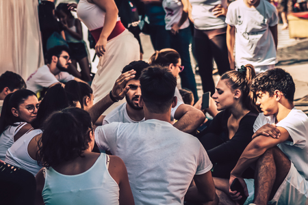 Rome Italy September 29, 2019 Celebrations of the 150th anniversary of the Italian gymnastics federation, public demonstration of young gymnasts in the streets of Rome near the Coliseumのeditorial素材