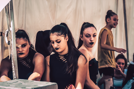 Rome Italy September 29, 2019 Celebrations of the 150th anniversary of the Italian gymnastics federation, public demonstration of young gymnasts in the streets of Rome near the Coliseumのeditorial素材