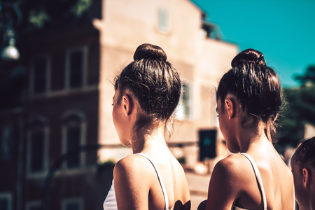 Rome Italy September 29, 2019 Celebrations of the 150th anniversary of the Italian gymnastics federation, public demonstration of young gymnasts in the streets of Rome near the Coliseumのeditorial素材