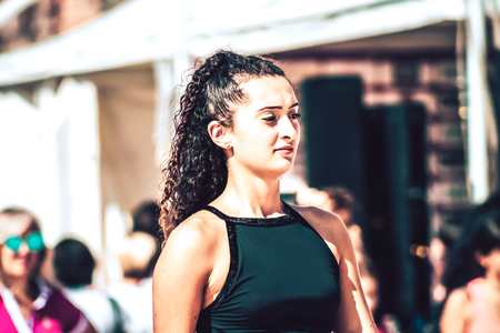 Rome Italy September 29, 2019 Celebrations of the 150th anniversary of the Italian gymnastics federation, public demonstration of young gymnasts in the streets of Rome near the Coliseumのeditorial素材