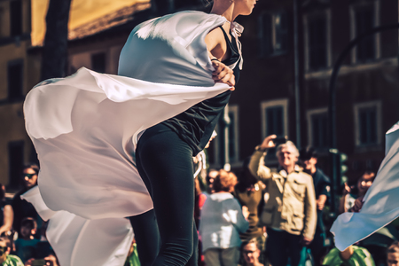 Rome Italy September 29, 2019 Celebrations of the 150th anniversary of the Italian gymnastics federation, public demonstration of young gymnasts in the streets of Rome near the Coliseumのeditorial素材