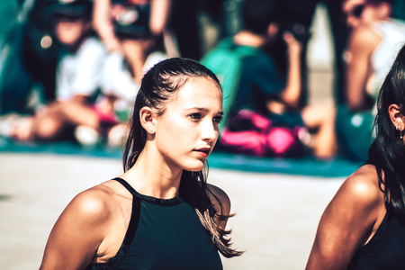 Rome Italy September 29, 2019 Celebrations of the 150th anniversary of the Italian gymnastics federation, public demonstration of young gymnasts in the streets of Rome near the Coliseumのeditorial素材