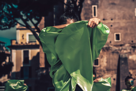 Rome Italy September 29, 2019 Celebrations of the 150th anniversary of the Italian gymnastics federation, public demonstration of young gymnasts in the streets of Rome near the Coliseumのeditorial素材