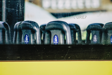 Rome Italy September 25, 2019 Closeup of a school bus parked in the streets of Rome in the afternoonのeditorial素材