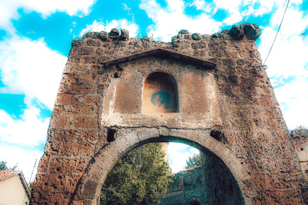 Nepi Italy September 25, 2019 View of the old fortification of the medieval city of Nepi near Rome in the afternoonのeditorial素材