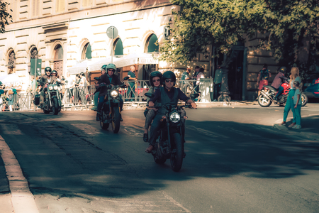 Rome Italy September 29, 2019 View of unknowns bikers rolling through the streets of Rome in the afternoonのeditorial素材