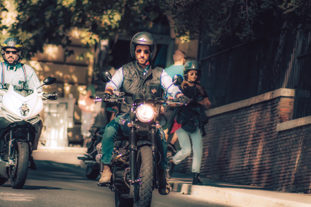 Rome Italy September 29, 2019 View of unknowns bikers rolling through the streets of Rome in the afternoonのeditorial素材