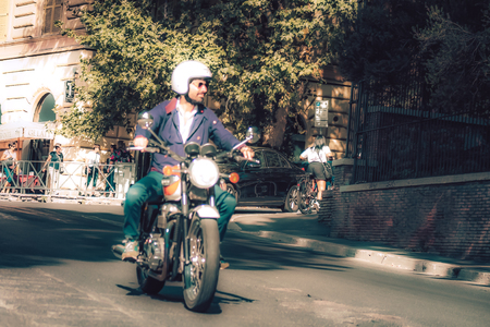 Rome Italy September 29, 2019 View of unknowns bikers rolling through the streets of Rome in the afternoonのeditorial素材