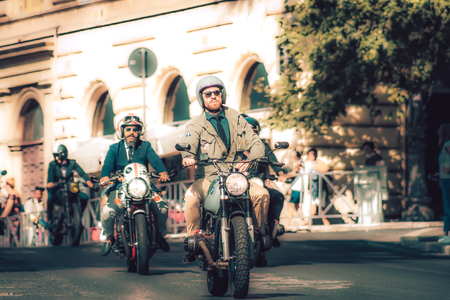 Rome Italy September 29, 2019 View of unknowns bikers rolling through the streets of Rome in the afternoonのeditorial素材