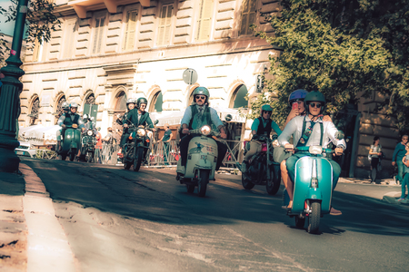 Rome Italy September 29, 2019 View of unknowns bikers rolling through the streets of Rome in the afternoonのeditorial素材