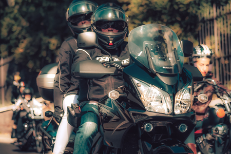 Rome Italy September 29, 2019 View of unknowns bikers rolling through the streets of Rome in the afternoonのeditorial素材
