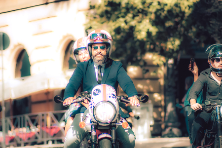 Rome Italy September 29, 2019 View of unknowns bikers rolling through the streets of Rome in the afternoonのeditorial素材