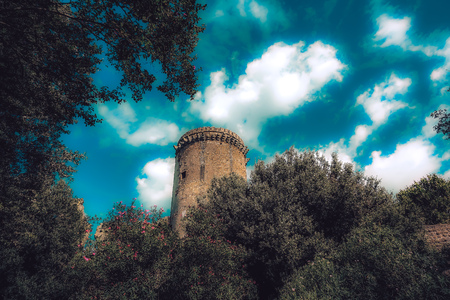 Nepi Italy September 25, 2019 View of the old fortification of the medieval city of Nepi near Rome in the afternoonのeditorial素材