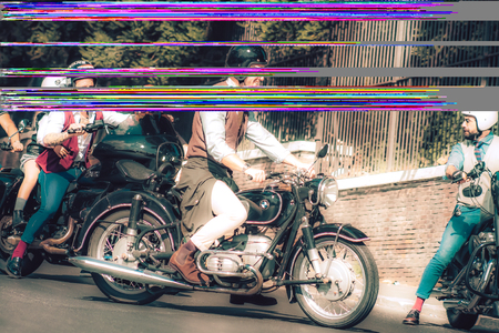 Rome Italy September 29, 2019 View of unknowns bikers rolling through the streets of Rome in the afternoonのeditorial素材