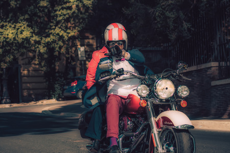 Rome Italy September 29, 2019 View of unknowns bikers rolling through the streets of Rome in the afternoonのeditorial素材